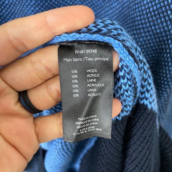 Slate & Stone Mens Wool Acrylic Crew Neck Sweater in Blue and Black Size… - Picture 6 of 6